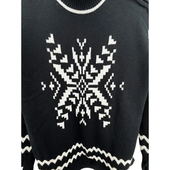 T by Talbots Womens Black Snowflake Fair Isle Mock Neck Zip Sweater Size S - Picture 8 of 14
